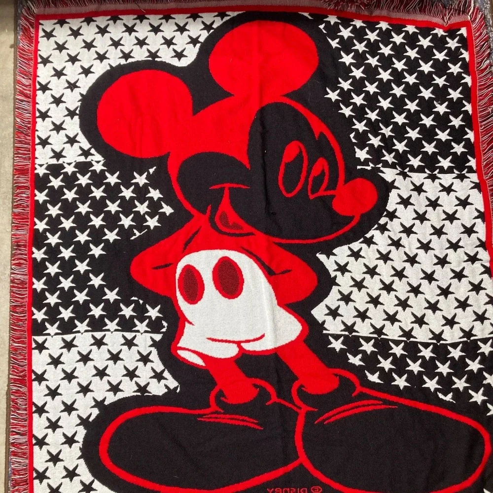 Vintage Disney Mickey Mouse Reversible Tapestry Fringe‎ Blanket Throw 50X55